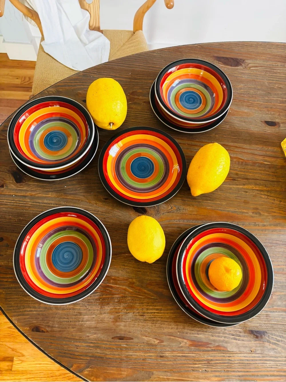 Hand painted Striped Ceramic Dinner Bowl & Plate set